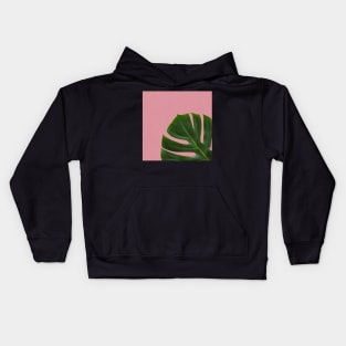 Monstera Leaf on Pink Background- Tropical Plant Vibe Kids Hoodie